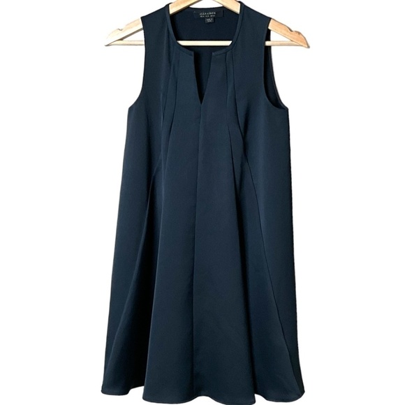 ALL SAINTS ‘BEA’ Mini A-Line Dress Matte Black Satin Soft Front Pleating US Sz 0 - Picture 3 of 8